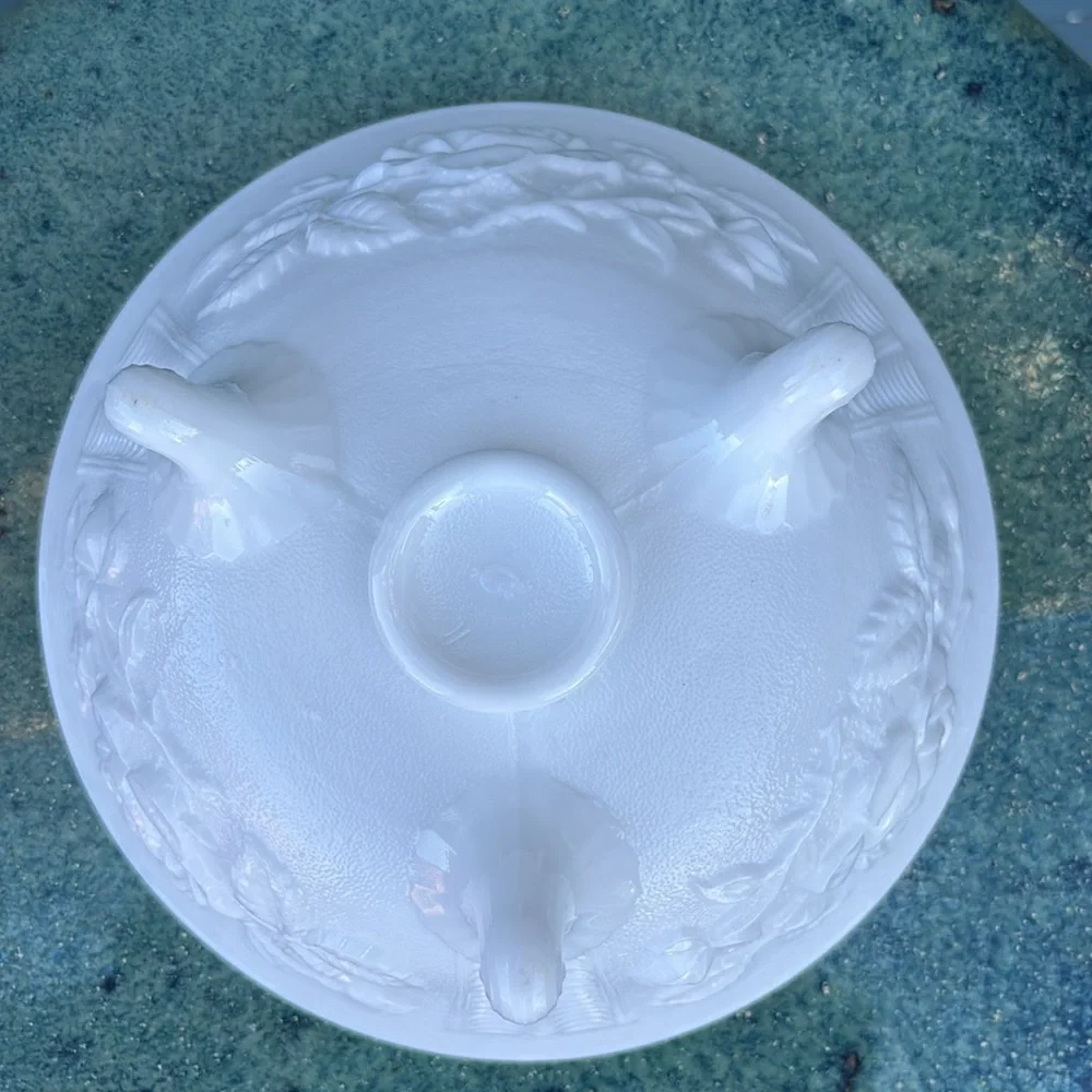 Vintage Imperial Glass Rose Milk Glass 3 Toed Footed Bowl
